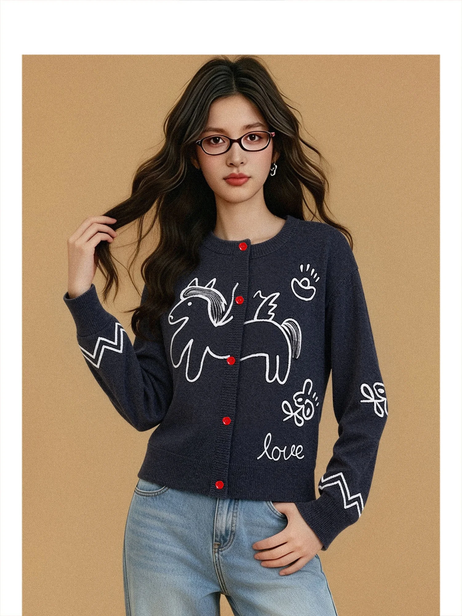 

Forever 21 Grey Year Women's Celebratory Sweater A-Line Sleeve round Neck Long Sleeve Winter Spring Fashionable Cartoon