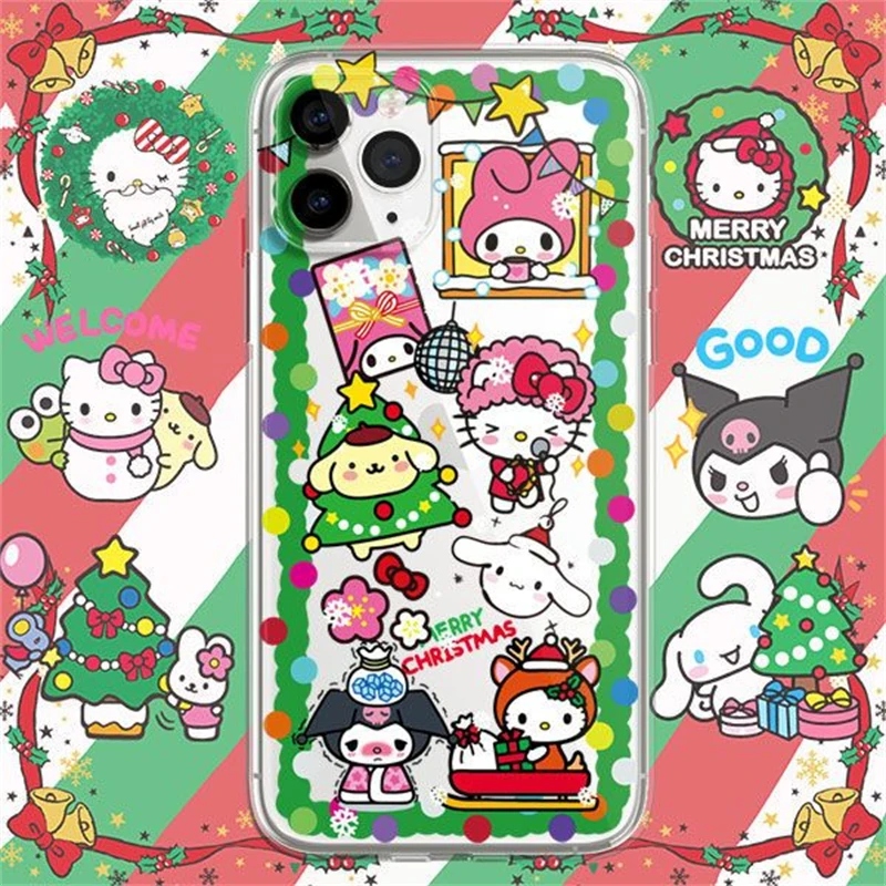 MINISO Christmas Exclusive HelloKitty family Phone Case For iPhone 16 15 14 11 12 13 Pro MAX 7 8P XR XS Cartoon TPU Cover Shell