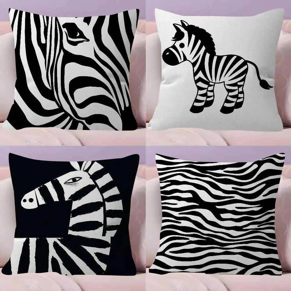 Abstract Line Black and White Zebra Double-sided Printed pillow cover Short plush Suitable living room sofas throw cushion cover
