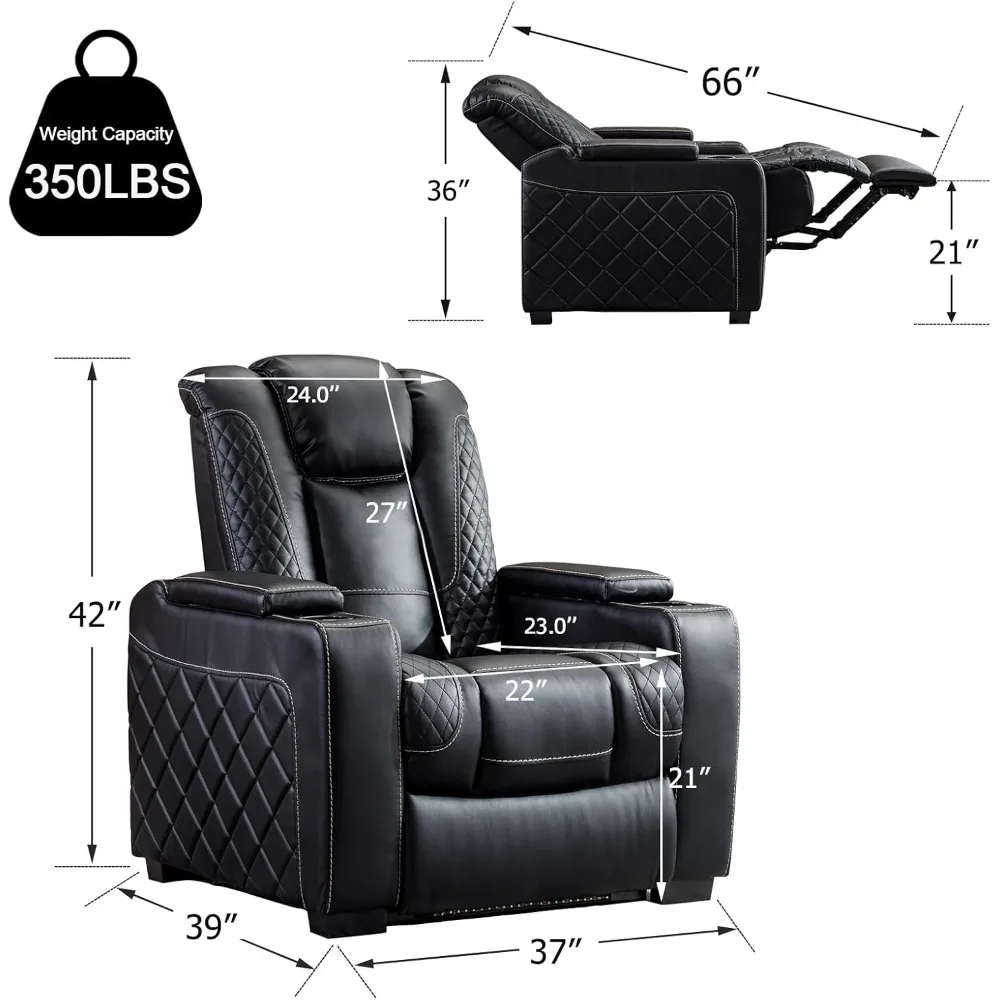 Electric Power Recliner Chair with Ambient Lighting, Faux Leather Dual Motor Power Home Theater Seating with Adjustable Headrest