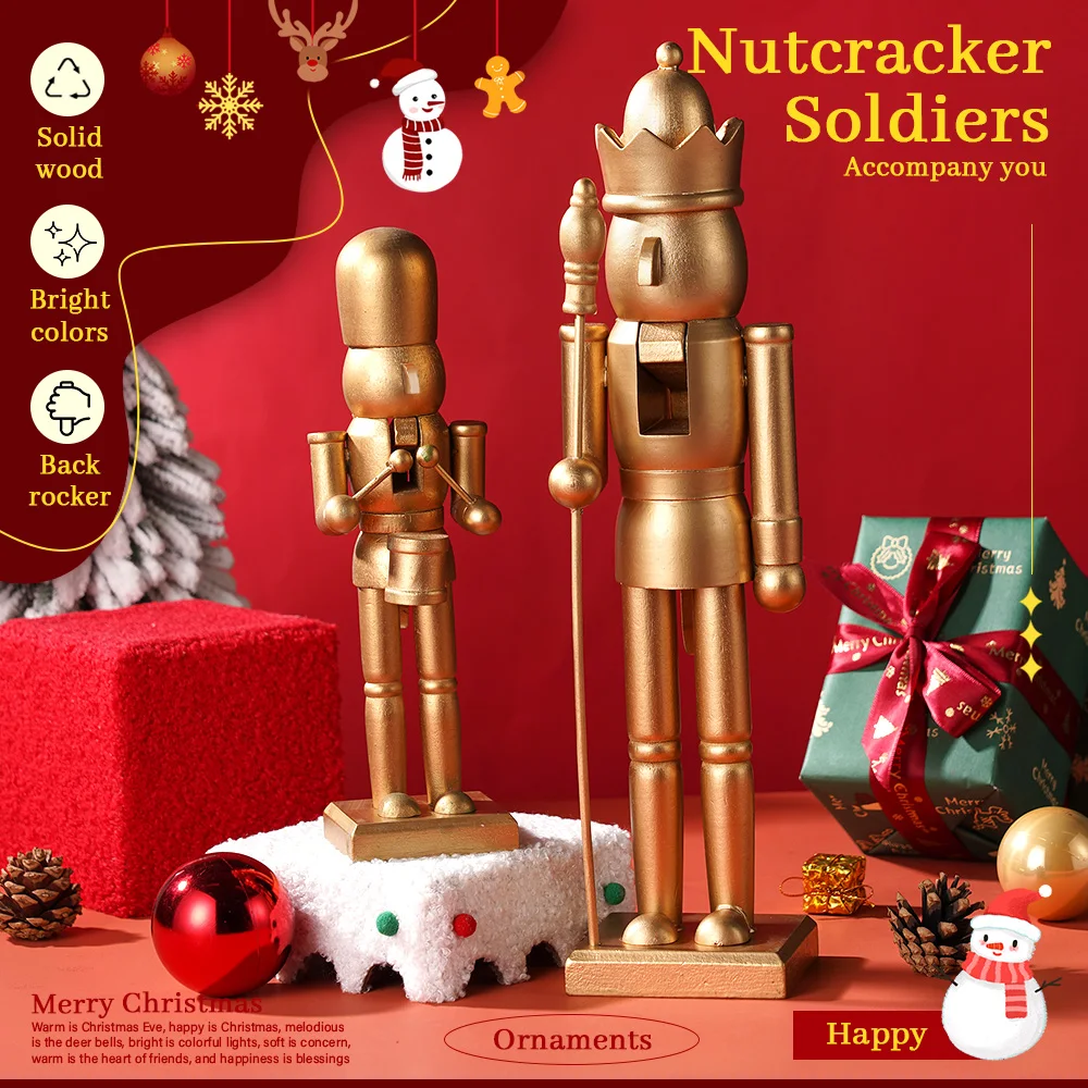 

Golden Nutcracker Soldier Puppet Wooden Nutcracker Statues Handicraft Doll Toy Christmas Navidad New Year Gift Home Decoration