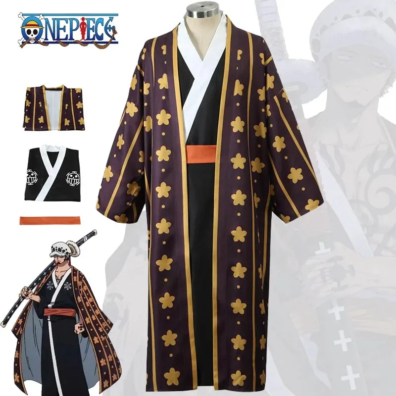 

Anime Trafalgar D Water Law Cosplay Costume One Piece Wano Country Bathrobe Kimono Robe Halloween Party Uniform for Adult Men