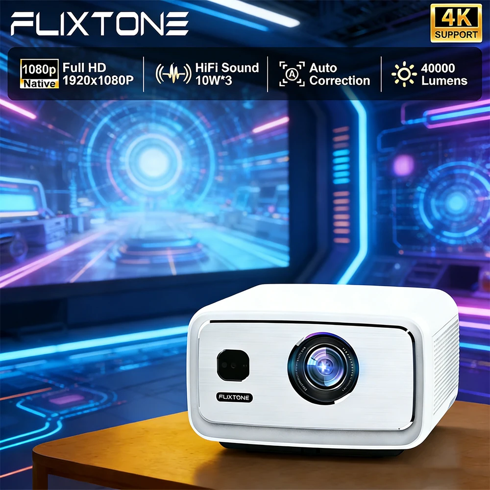 Flixtone D9W Ultra Projector 3000 ANSI Lumens High Brightness Full HD 1080P 4K Home Cinema Smart TV Beamer Android Projector