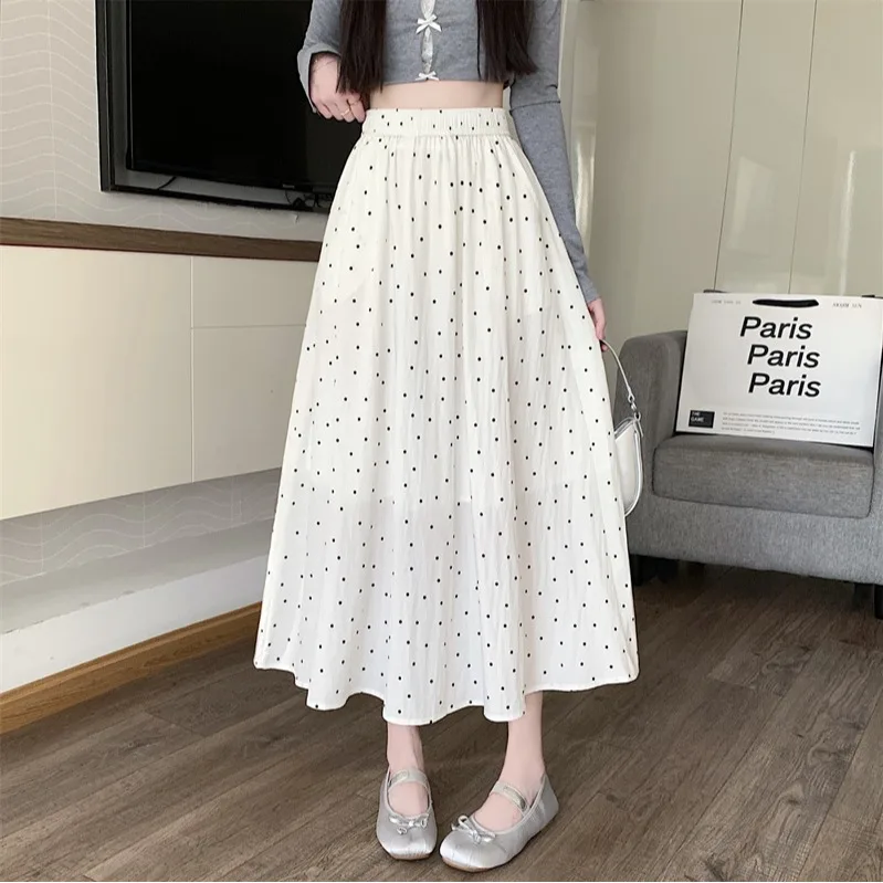 

Винтажная женская летняя юбка-миди А-силуэта в горошек с завышенной талией, утягивающая, расклешенная, с карманами, креативный дизайн