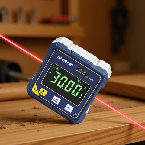 SHAHE Rechargeable Digital Angle Finder with Dual Laser- 4-Side Magnetic Inclinometer Woodworking Measuring Tool Level Box
