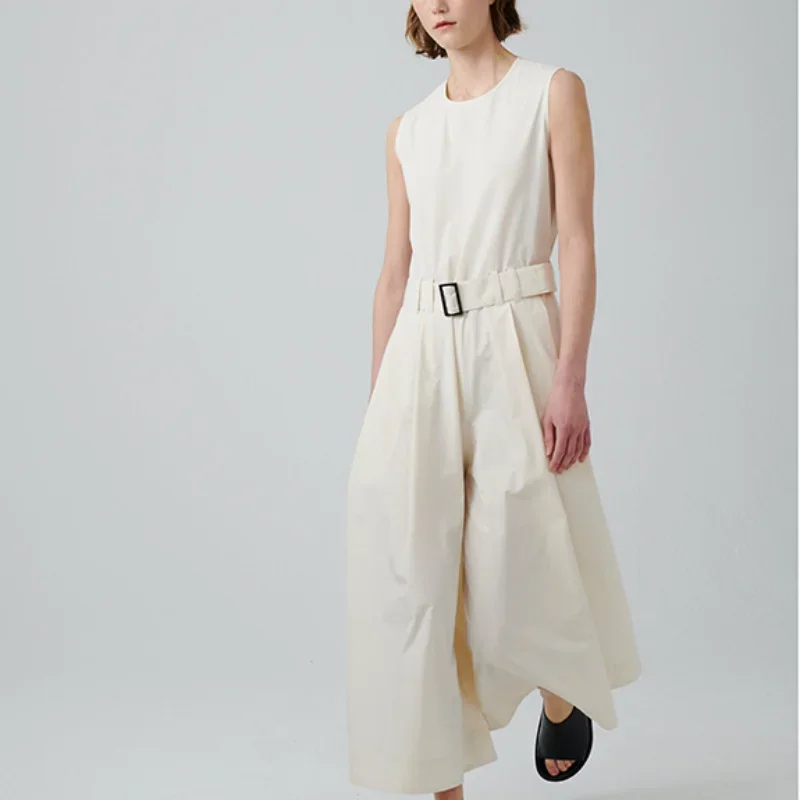 2022 New Fashion Round Neck Sleeveless Loose Waist Belt Jumpsuit for Women