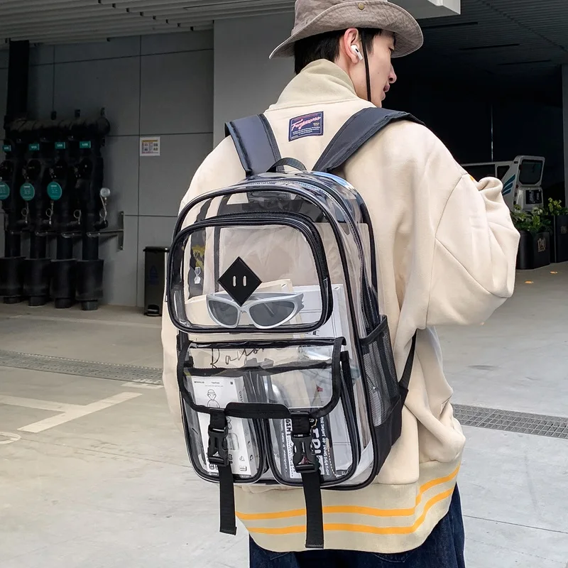 PVC Nylon Transparent Zipper Fashion Backpacks Student Commuting Versatile Backpacks 2026 Hot Sale Creative Design Sense Bags