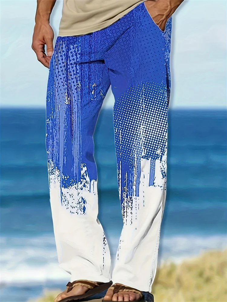 Spring And Summer Men's Casual Pants Fashion Digital Gradient Printing Men's Sweatpants Men's Loose Drawstring Hawaii Beach Pant