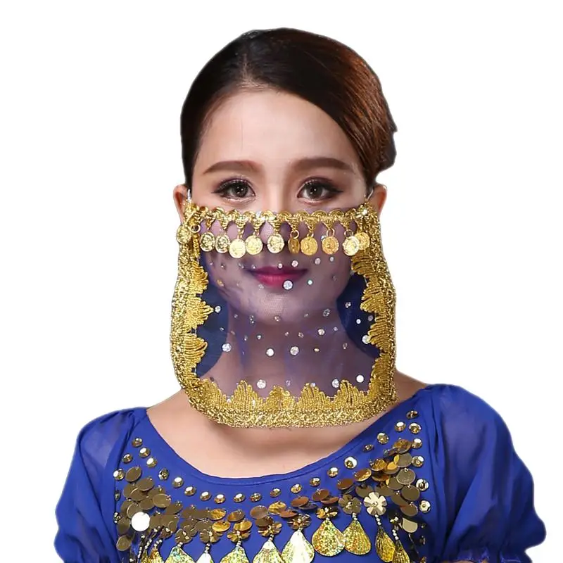 Women Belly Dance Tribal Face Veil Bollywood Face Veil Beaded Masquerade Mask India Dance Accessories Face Veil Arabic Princess