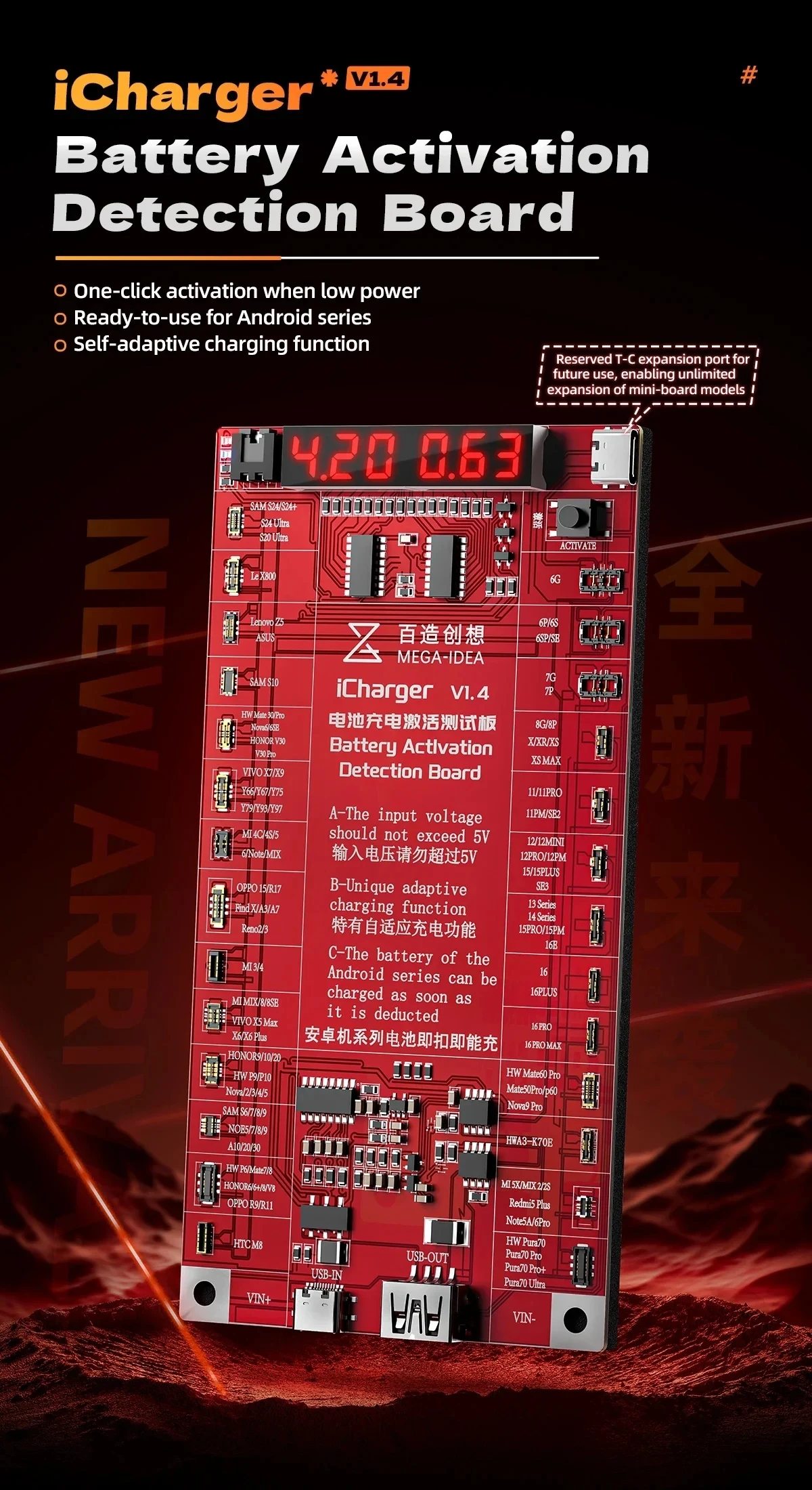 MEAGA-IDEA Battery Activation Board for iPhone 6-16 Promax Android Type-C Expansion Port Circuit Charging Tester ﻿Icharger V1.4