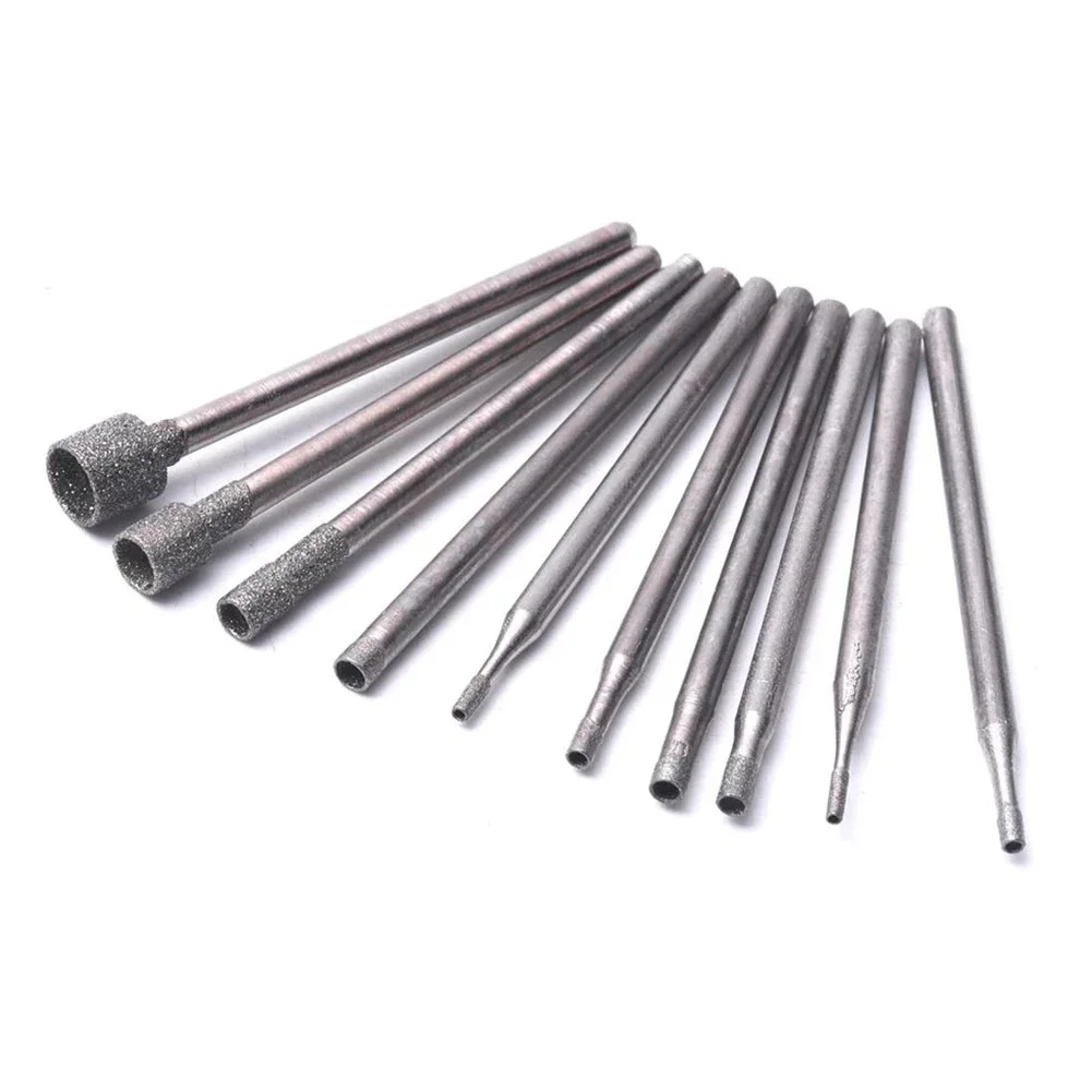 10 Pcs Diamond Burr Core Bits Grinding Head 0.8-5mm W/ 2.35mm Shank Rotary Tool For Electrical Grinder Accessories