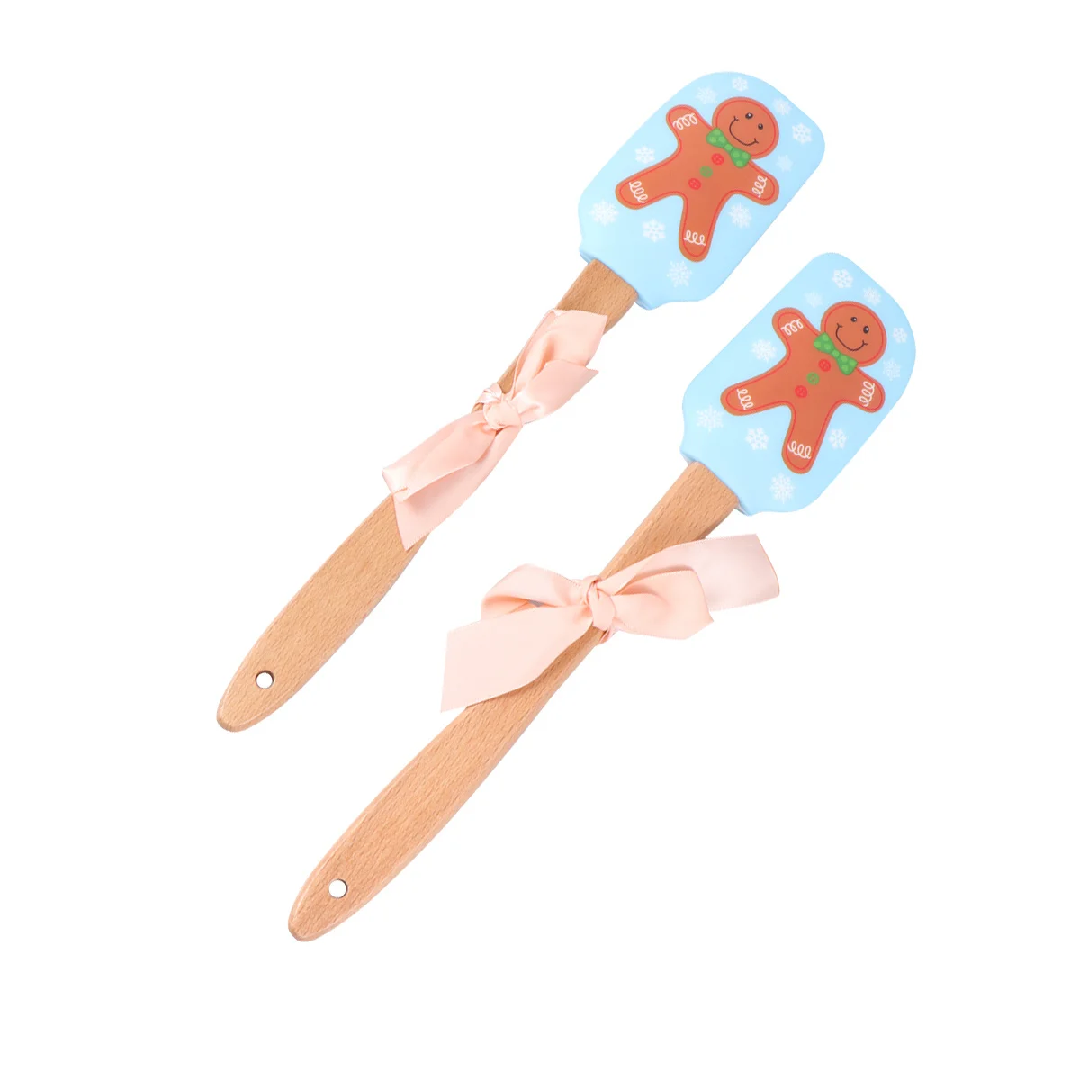 

2 pcs Christmas Silicone Spatula Wooden Handle Cream Butter Mixing Scraper Baking Tool Holiday Kitchen Gadget Cooking Utensil