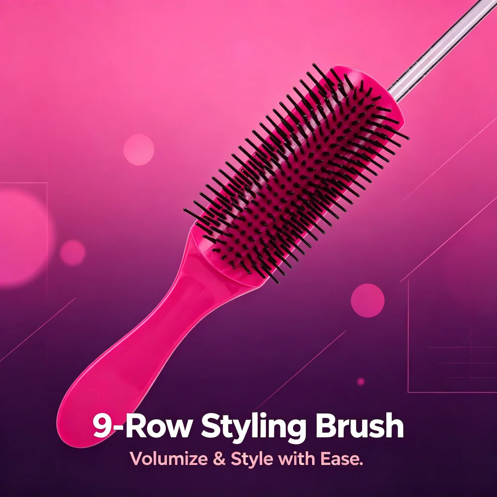 9-Row Dense Bristle Hair Brush Pink, Wide Section Blowout Brush for Root Lift & Volume, Fast Drying Styling Comb for Salon Home