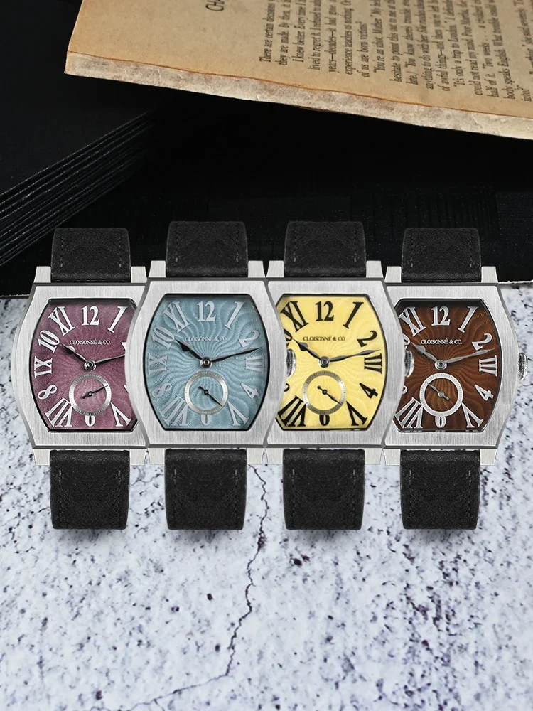 San Martin 36mm ETA 7001 Guilloche Dial Barrel Shaped Enamel Hand Luxury Men's Mechanical Watch Manual Winding Waterproof SN0100