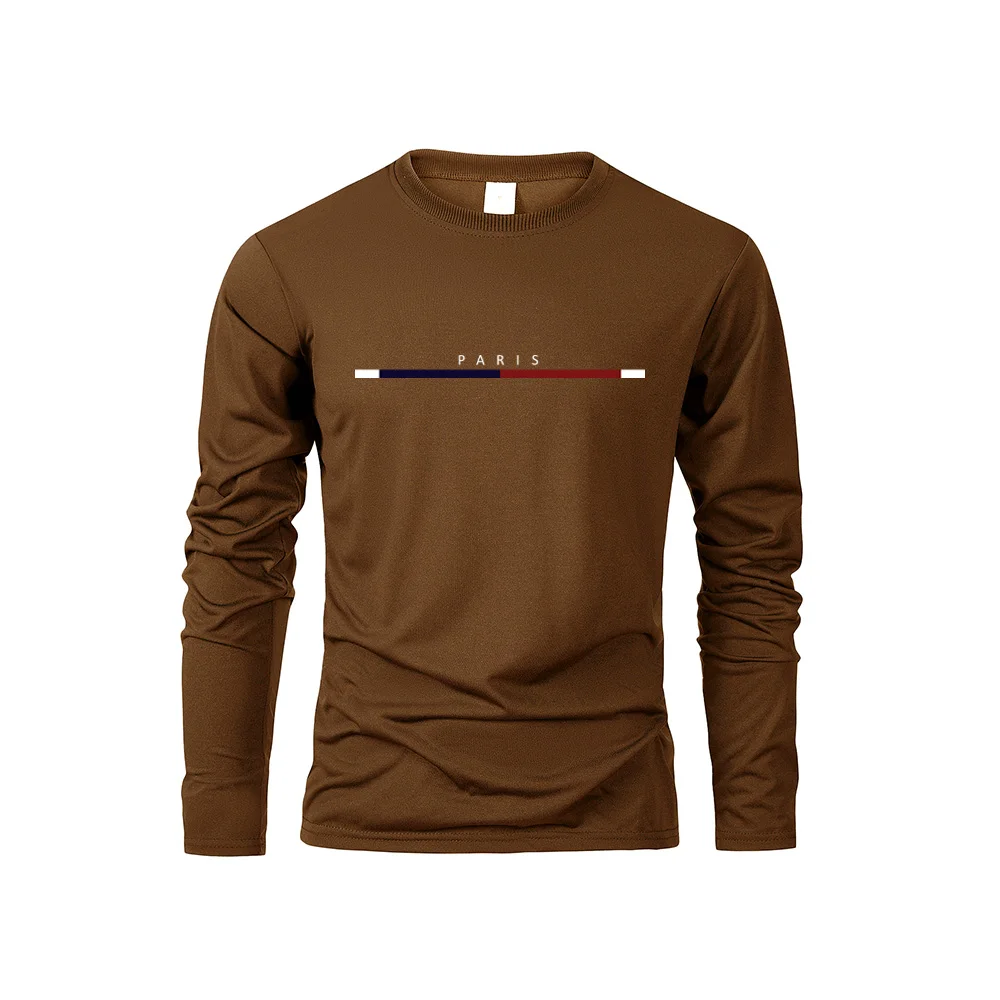 Men's Long Sleeve T Shirts of PARIS Printing Solid Color Casual Tops Autumn High Quality Loose T-Shirt Men Classic Clothing image 5