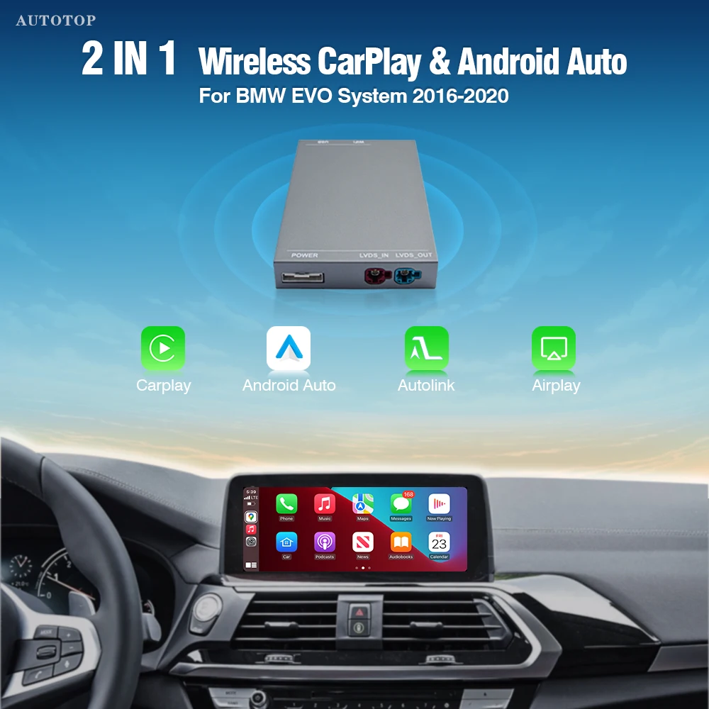 AUTOTOP Modulo di retrofit wireless CarPlay e Android Auto per BMW 1/2/3/ 4/ 5/ 6/ 7/8 Serie X3 X4 X5 X6 X7 Z4 I3 con sistema EVO