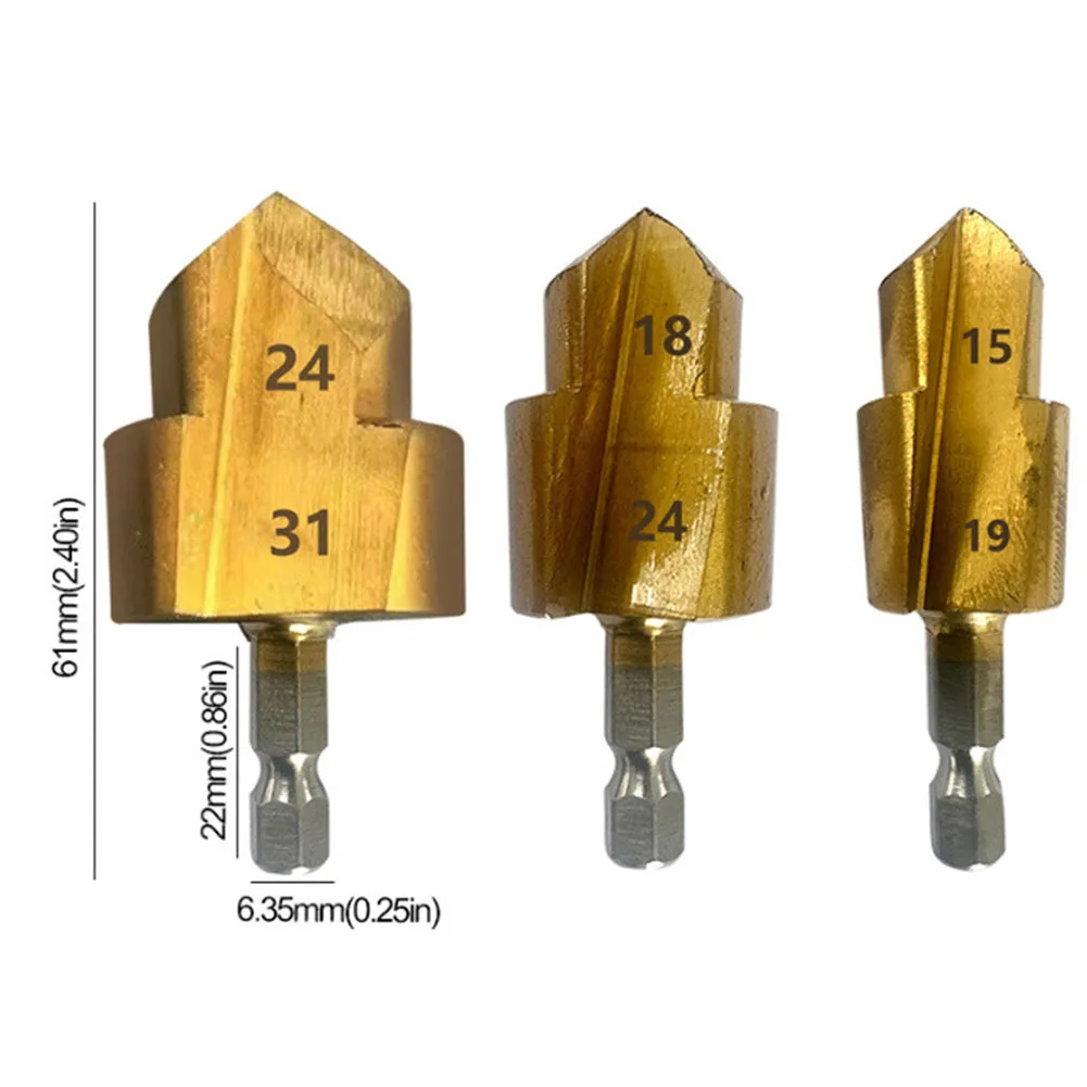 3pcs Lifting Stepped Drill Bit Hexagon Shank Water Pipe Connection Tool 20-25-32mm Full Open Process 6.35mm Hexagonal Handle