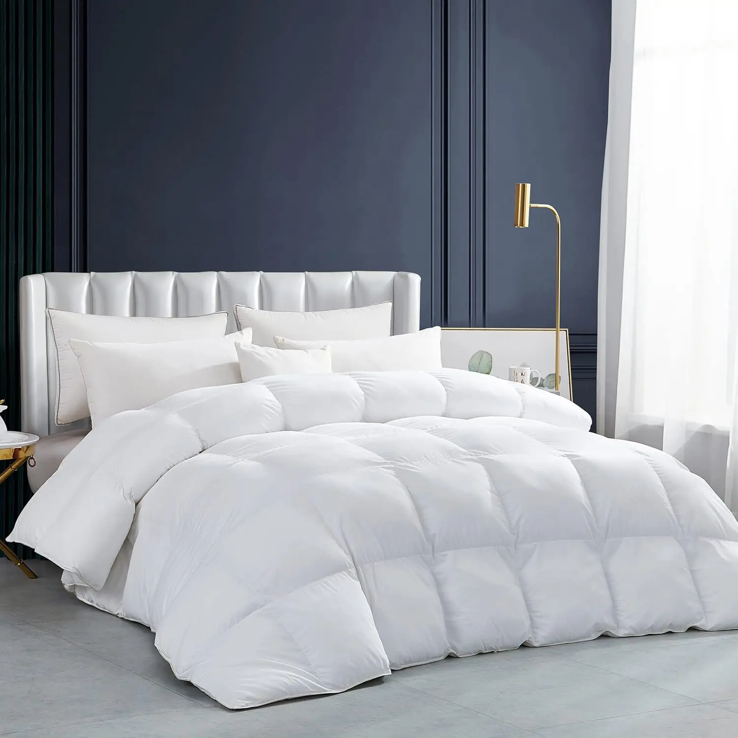 

Queen Size Goose Feather Down Comforter, Heavy Weight for Winter, 100% Egyptian Cotton Cover, 65 oz Fill