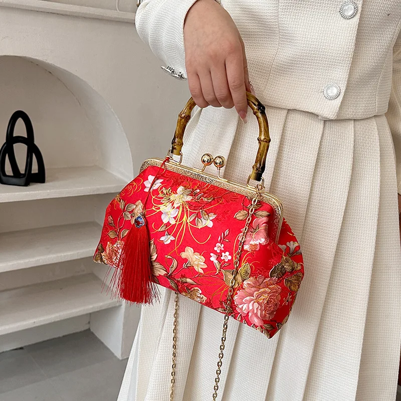 Bolsa tiracolo feminina de um ombro, bolsa retrô com clipe, bolsa cheongsam, estilo antigo, estilo chinês, nova, 2023