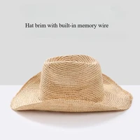 Handmade Raffia Straw Sun Hat for Women Wide Brim Crochet Cowboy Hat with Adjustable Velcro and Memory Wire Summer Beach Hat - Image 4