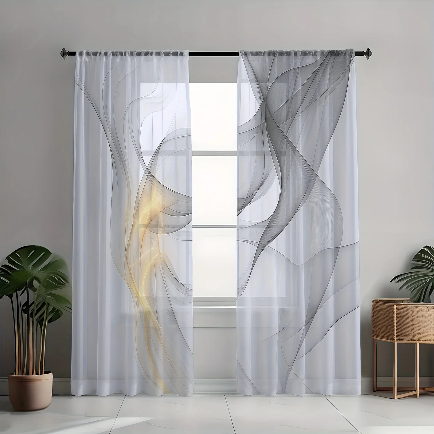 Abstract Wave Pattern Sheer Curtains for Modern Bedroom Living Room Window Decor Voile Filtered Light Home Drapes