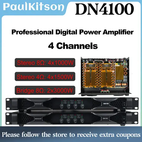 DN4100 Professional 4 Channel Audio Power Amplifier 4x1000W 8OHM DJ Subwoofer Amplifier 4x1800W 8OHM Line Array Speaker Amp