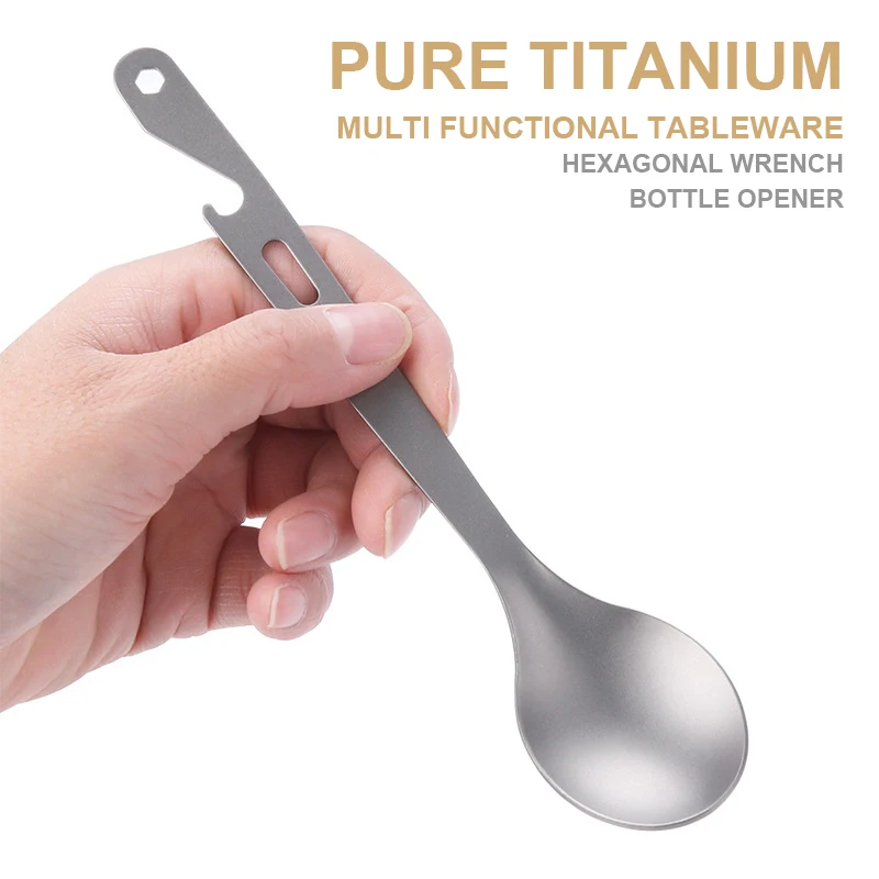 Многофункциональная толстая ложка из чистого титана, ключ для открывания бутылок, портативная посуда для кемпинга, пикника и путешествий на открытом воздухе