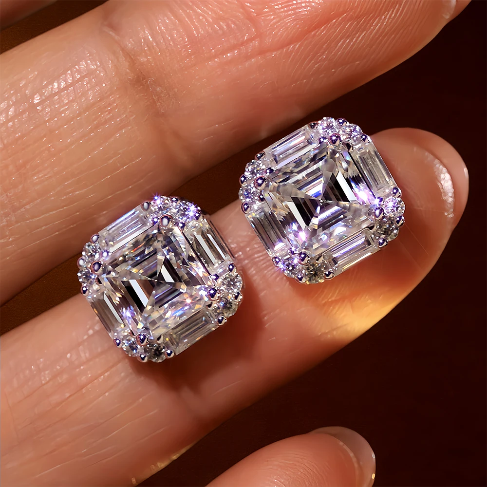 

IGOTOS 2CT Asscher Cut Moissanite Stud Earrings for Women 7*7mm Square Step Cut Diamond S925 Sterling Silver Fine Jewelry Gifts