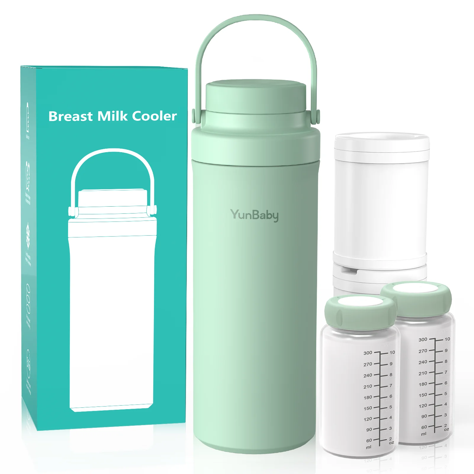 

YunBaby All-Day Breast Milk Chiller - Complete Set with 2 Bottles & Ice Pack (22oz)