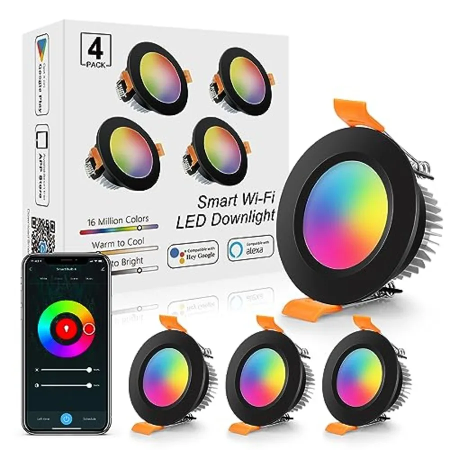 2 Inch Recessed Lighting, Smart WiFi LED Downlight, 5W LED Ceiling Light Compatible with Alexa/Google Assistant, Dimmable RGB a