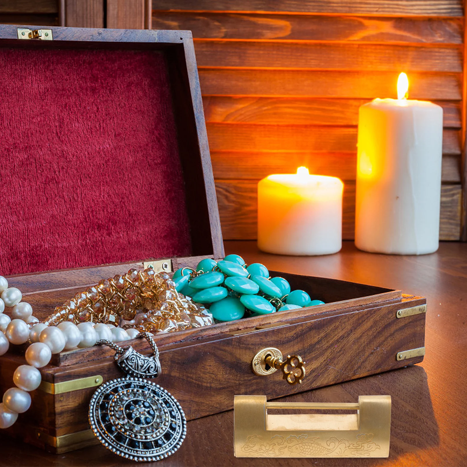 

1 Set Retro Copper Padlock Vintage Chinese Latch Mini Jewelry Box Lock Brass Closure Sturdy Durable For Wooden Boxes