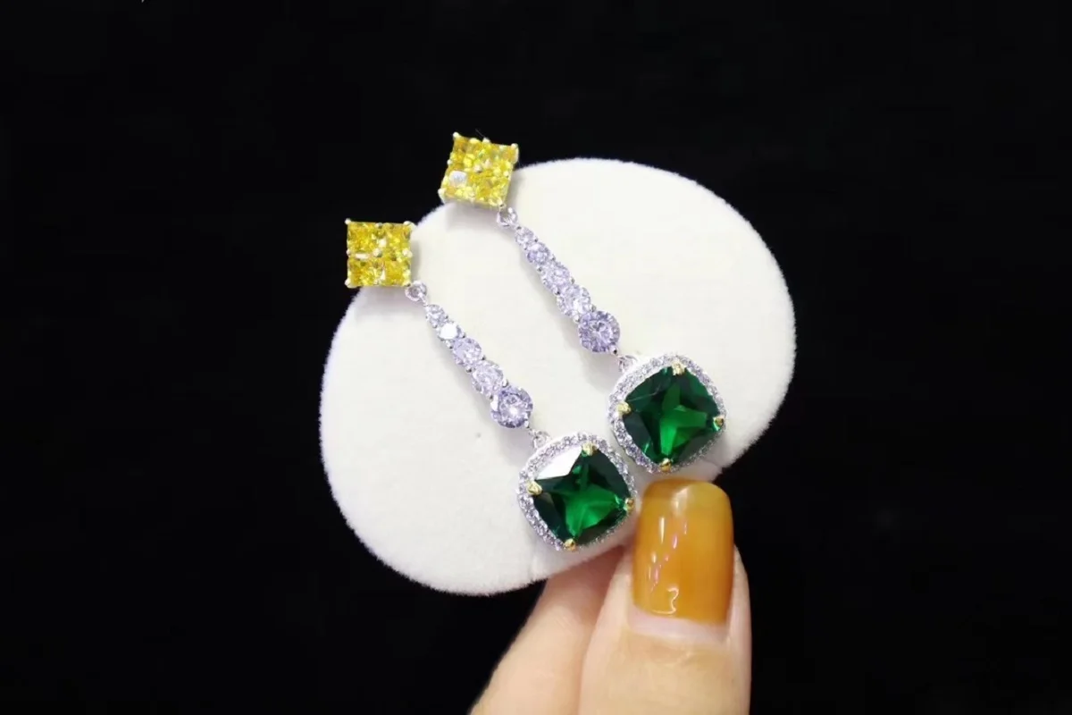 

2023 Trend 925 Silver Earrings Green and Yellow Zirconia For Women Luxury Jewelry, Original 925 Sterling Silver Women Earrings