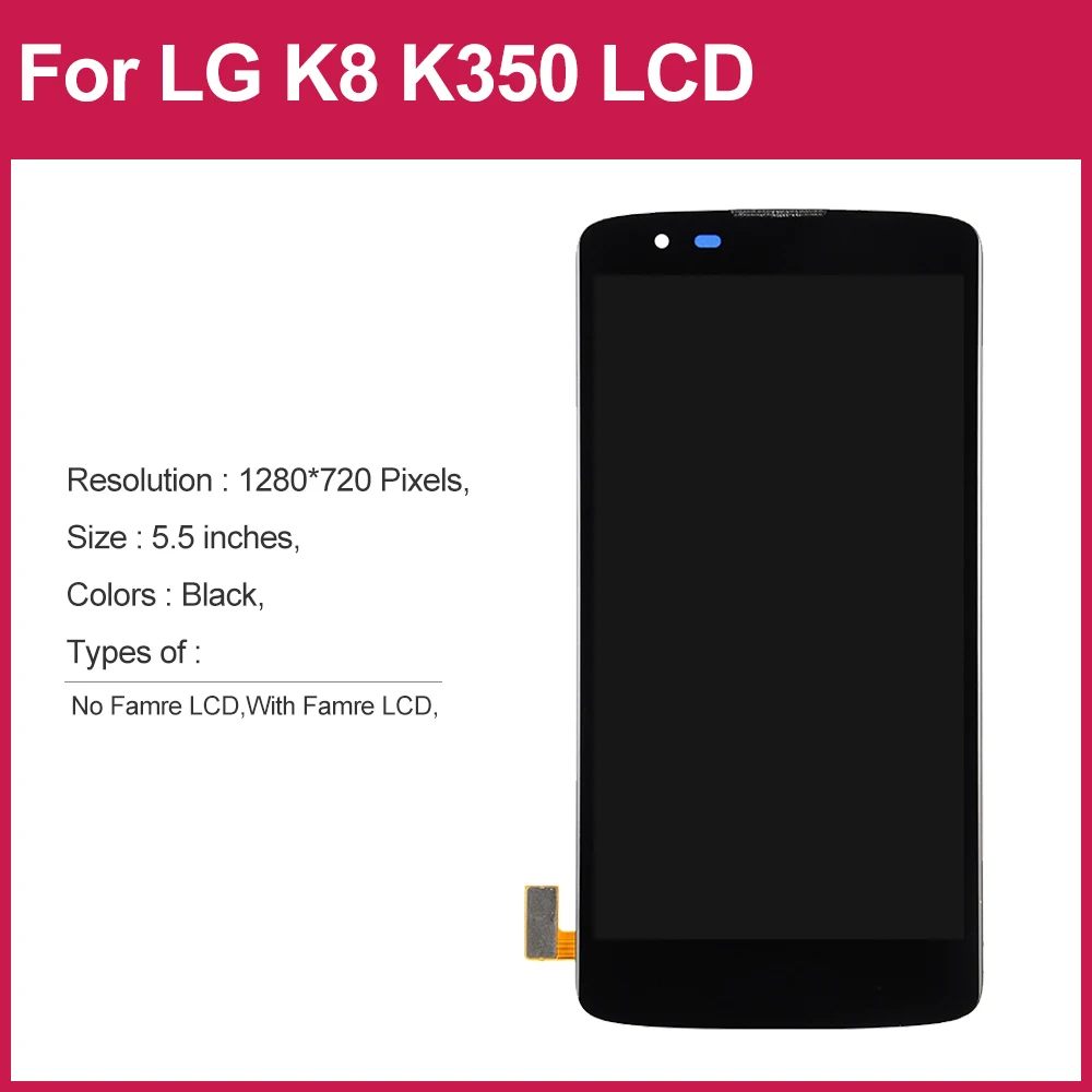 Smartphone LCD screen For LG K8 K350 LCD Display Touch Screen Digitizer Assembly For LG K8 2016 LCD Display replacement part.