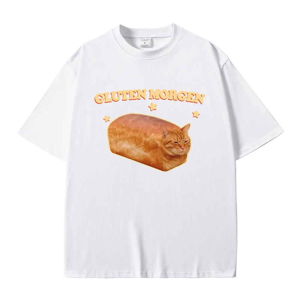 Gluten Morgen Funny Cat Meme T-shirt Silly Cats T Shirts Men Women Casual Humor Tee Shirt Male Vintage Cotton Oversized T-shirts