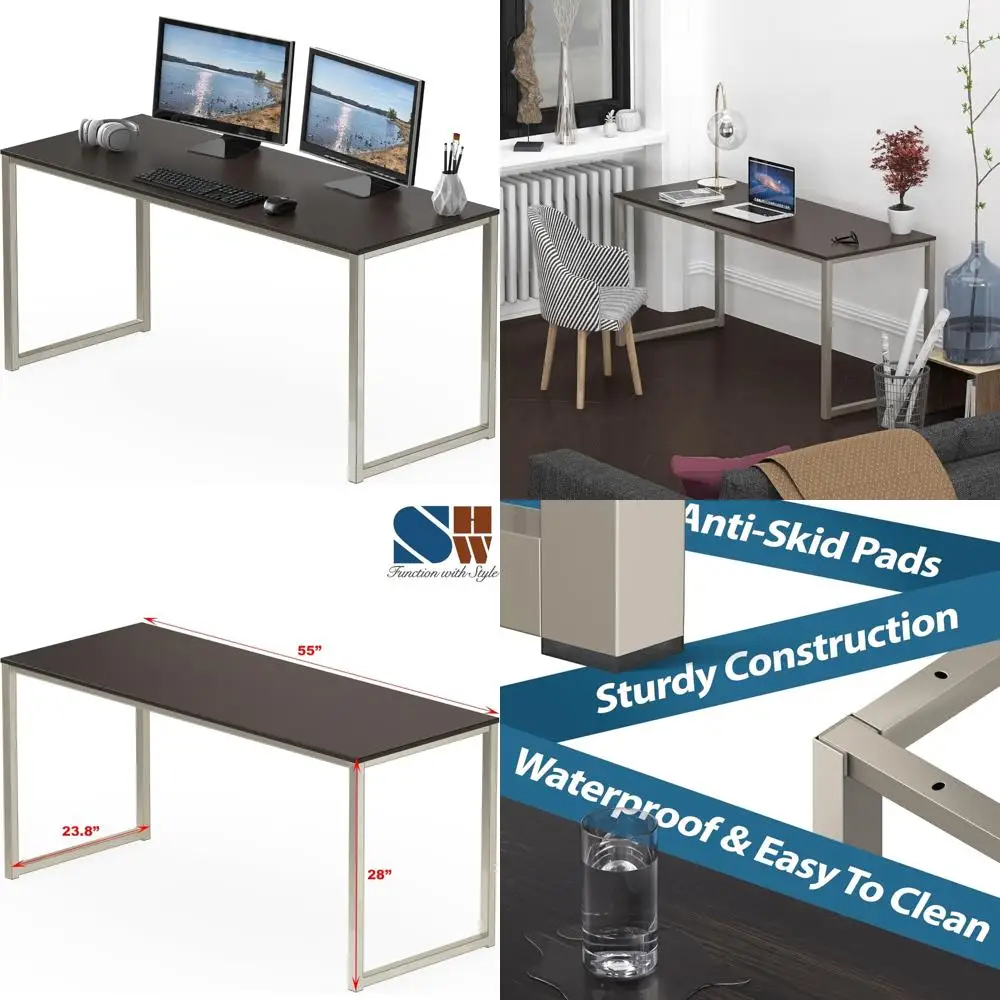 55-Inch Large Espresso Home Office Desk with Ample Space for Computer and Accessories