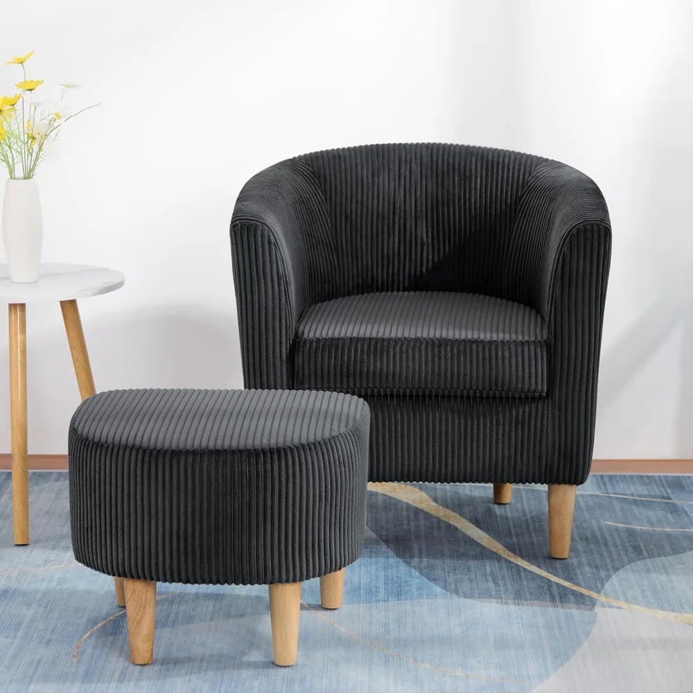 

Accent Chair, Barrel Chair with Ottoman Comfy Armchair Corduroy Living Room Chairs Mid Century Modern Chair