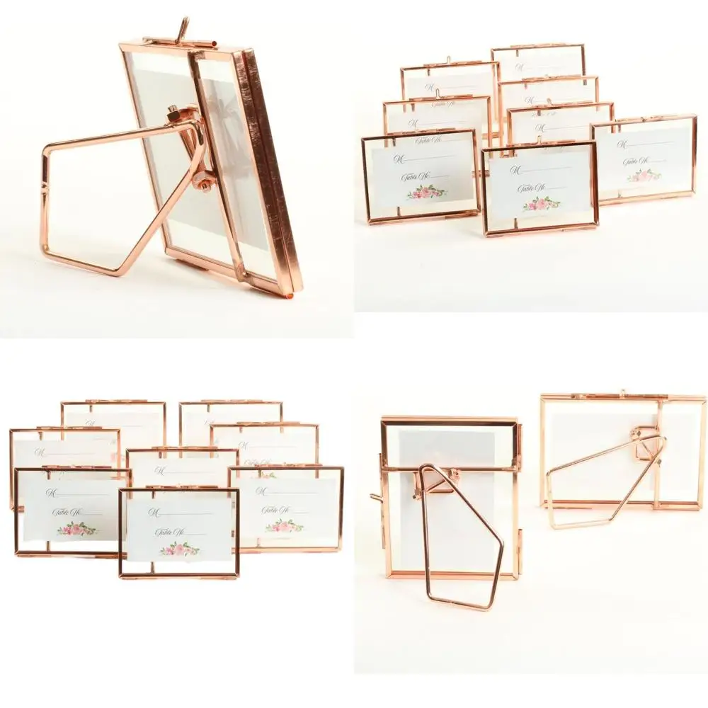 

Rose Gold 3x4 Inch 8-Piece Floating Frames Set, Double Glass for Dried Flowers, Mini Photo Frames for Wedding and Memorial Table