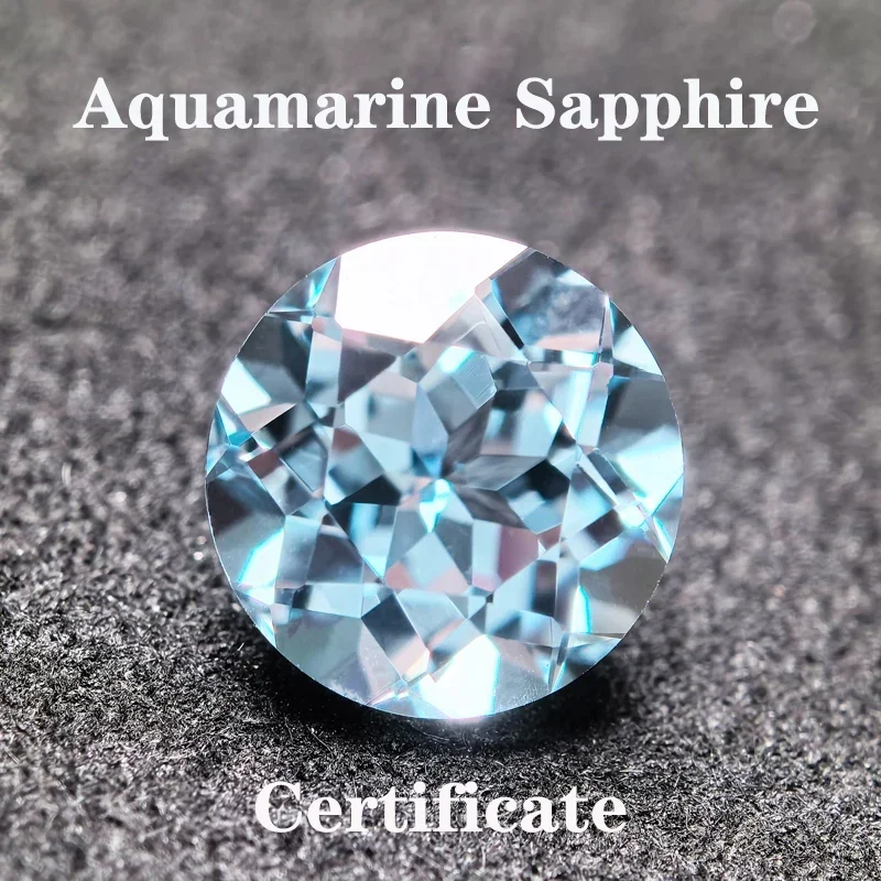 Lab Grown Sapphire Aquamarine Color Round Shaped Extremely Shiny Quality  Advanced Jewelry Making Materials  AGL Certificate