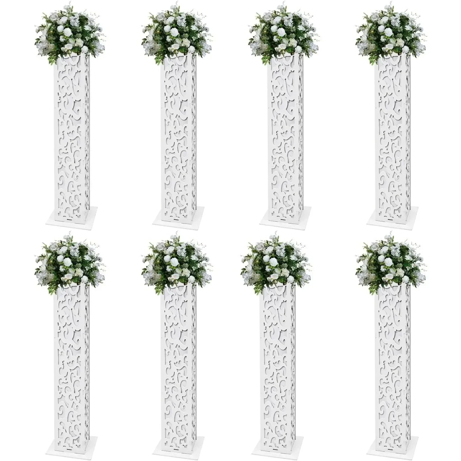 8 STKS Witte 47,2 Inch Hoge Bruiloft Kolom Gesneden Pijler, Decoratie Bloemstandaards met LED Verlichting, PVC Romeinse Kolommen Set