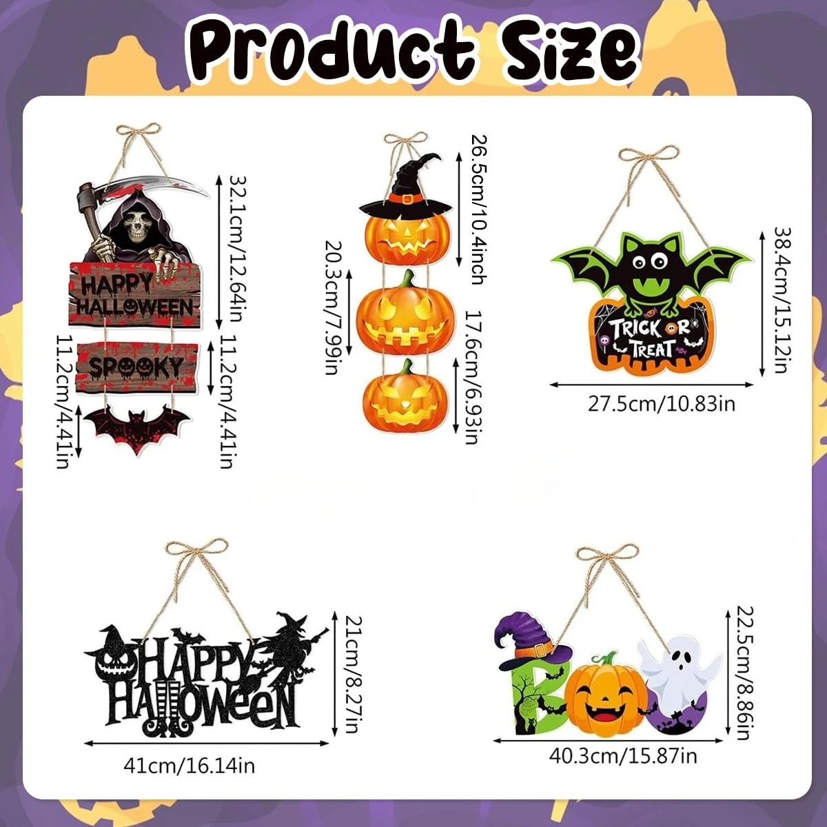Halloween Door Hanging Sign Pumpkin Bat Ghost Witch Skeleton Front Door Wall Decor Trick Or Treat Party Hanging Ornament - view 6