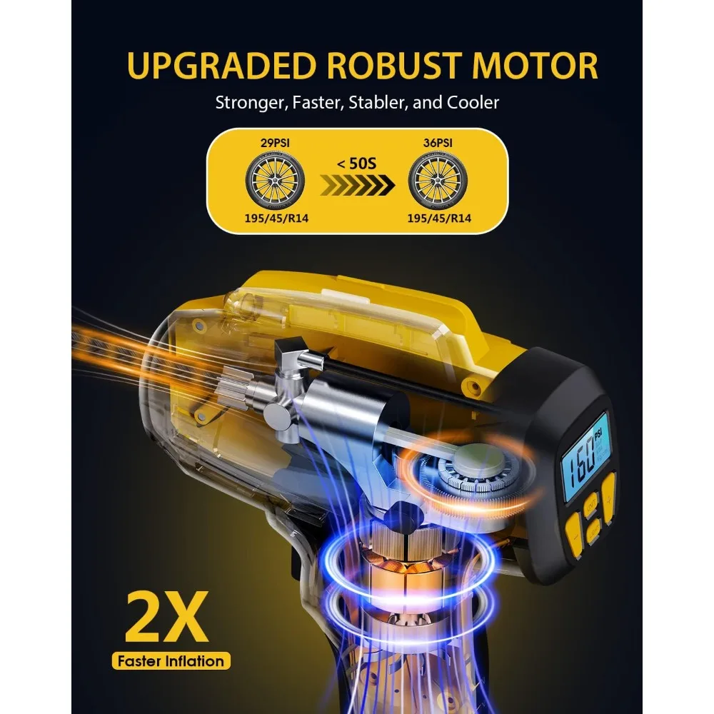 

Tire Inflator Portable Air Compressor - 2X Faster - 21V Rechargeable Battery Powered Handheld 160PSI Tire Inflator