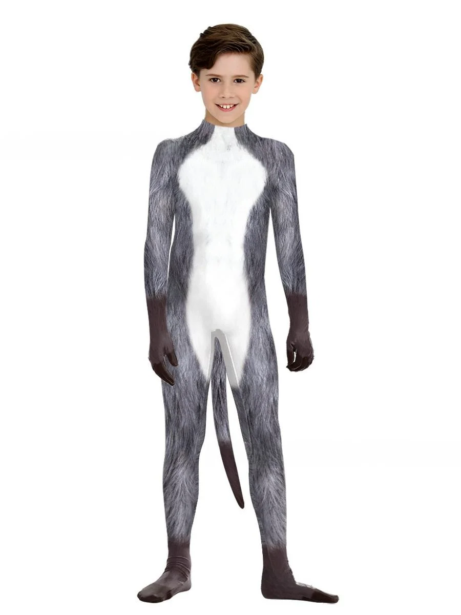 Nuevo disfraz de animal 2024, mono ajustado con pie y cola, disfraz de Halloween con estampado digital para niños, adecuado para escenario...