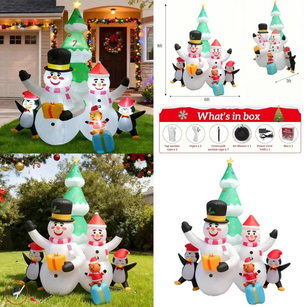 

Зимняя страна чудес, снеговик, пингвин и дерево, надувные уличные рождественские украшения для двора и сада
