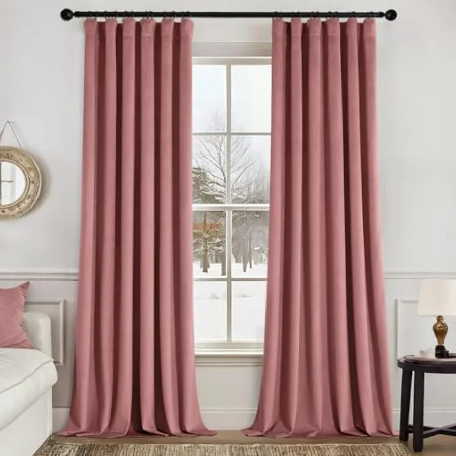 

Velvet Curtains 108 Inches Length 2 Panels Set for Bedroom, Pinch Pleat Back Tab Luxury Thermal Insulated Pink Living Room Dark