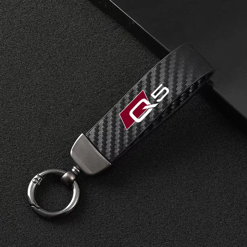 

carbon fiber Leather Keychain Car Keychain Horseshoe Buckle Jewelry For Audi Q5 2009-2015 2016 2017 2018 2019 2020 2021