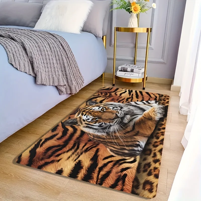 Realistic tiger pattern theme Flannel-printed floor mats are slip-resistant Suitable living room bedroom terrace garden carpets