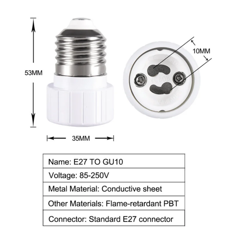 Adaptateur de douille d\'ampoule LED, interface standard, matériau arrang, adapté à la lampe halogène de tasse de plante LED, INDA à GU10