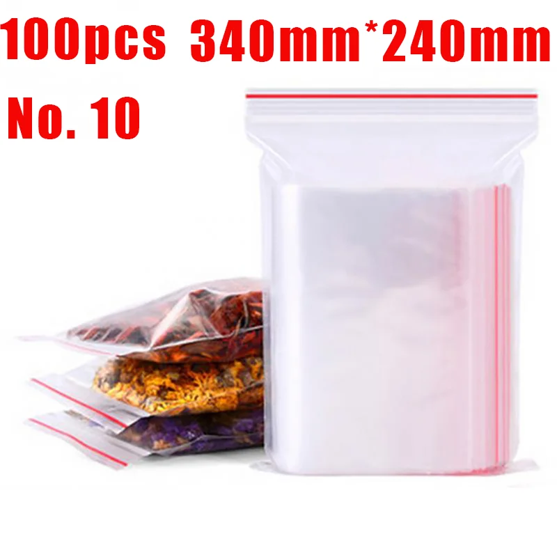 

100Pcs/Set 340*240mm Resealable Zip Lock Bags Self Seal Clear Plastic Poly Bag Food Storage Package Reclosable Vacuum Fresh Bag