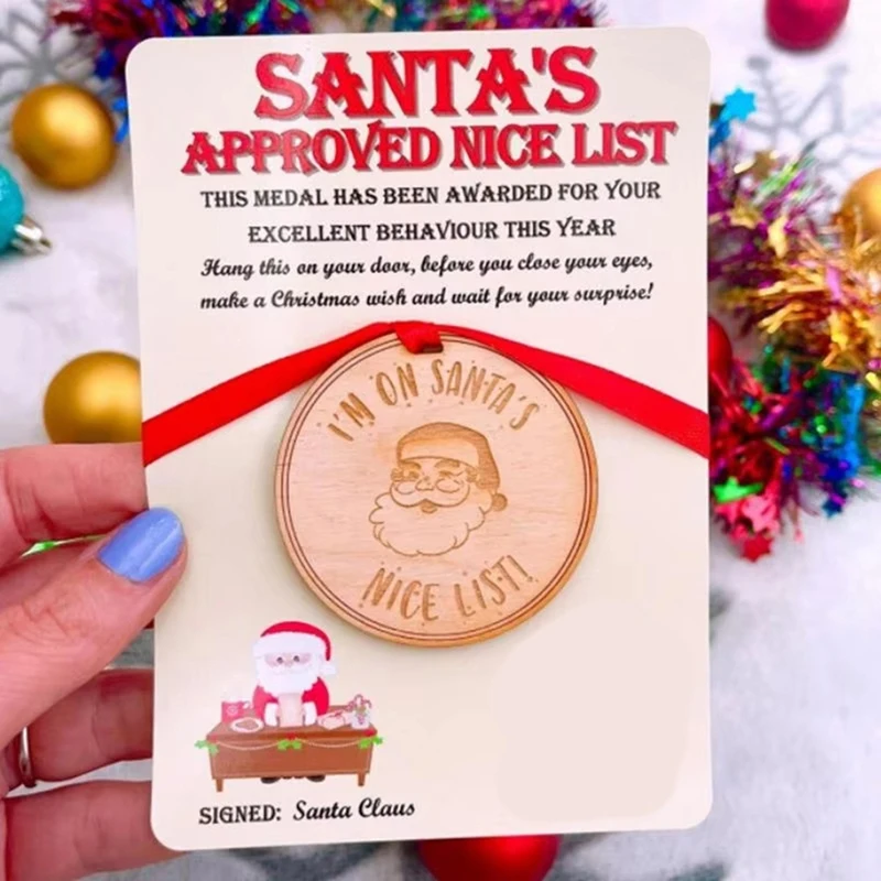 Daftar medali bagus kartu Natal daftar kartu Natal dengan medali kayu hiasan Natal estetika kotak Natal