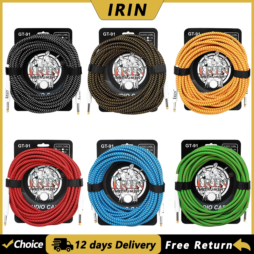 IRIN 3/6/10M Guitar Cable Pure Copper Core Anti-Noise 6.35mm Male to Male Audio Cable for Electric Guitar Bass Amp Violin Drum